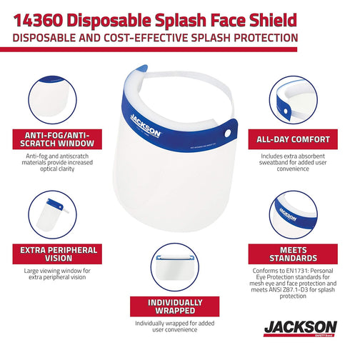 Jackson Safety Face Shield Mask, Disposable for Medical Protection, Healthcare Workers, Full Coverage for Men and Women, 8.66”x 12.5”, Elastic Hea...