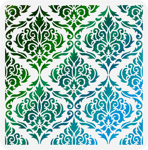 FINGERINSPIRE Damask Stencil 11.8x11.8 inch Flowers Tile Stencil Template Plastic Symmetrical Florals Pattern Stencil Reusable DIY Art and Craft S...