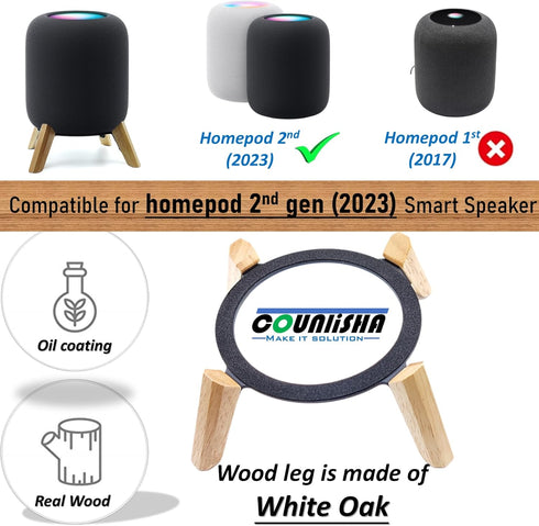 Real Wood Stand for Homepod 2nd gen (2023 Released), Sturdy Wooden Holder with Metal Frame,Safe Stable Mount Protect Home pod 2nd Speaker for Soun...