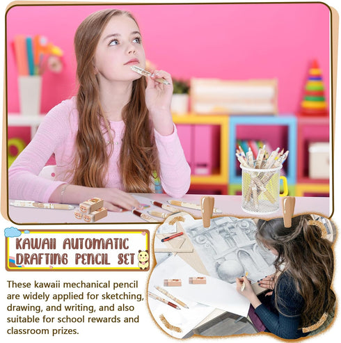 Sabary Kawaii Mechanical Pencil Set Include Bear Mechanical Pencils with Tubes 0.5 mm Pencil Refills Cute Erasers First Day of School Supplies Bac...