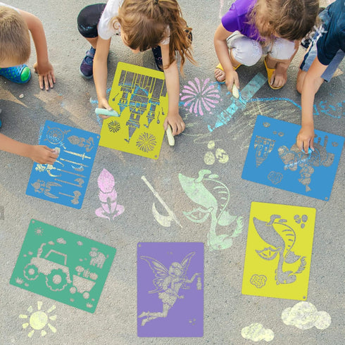 30 PCS Stencils for Kids, Sidewalk Chalk Stencils 7 x 9.85 Inch Colorful Large Stencils Washable Craft Fun Chalk Stencils, Reusable Drawing Stenci...