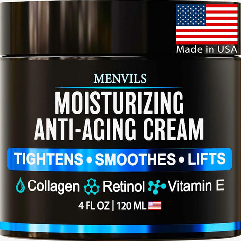Mens Face Moisturizer Cream - Anti Aging & Wrinkle for Men with Collagen, Retinol, Vitamins E, Jojoba Oil - Face Lotion - Age Facial Skin Care - E...