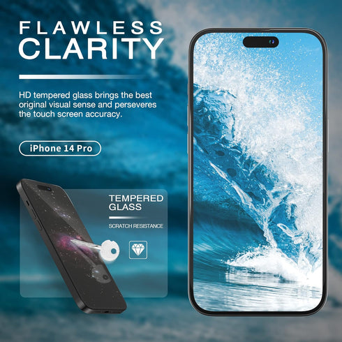 SURPHY 3 Pack Compatible with iPhone 14 Pro Screen Protector (6.1 inch 2022), HD Clear Tempered Glass Designed for iPhone 14 Pro (HD Clear)...