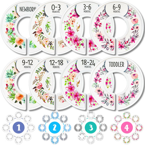 Eli with Love Baby Closet Dividers (Floral) – Fits 1.5" Rod - Set of 8 Baby Clothes Organizers – Organize Nursery Hangers Size/Age...