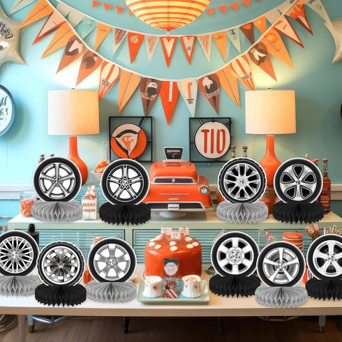 12 Pcs Race Car Centerpieces for Tables, Race Car Party Decorations Hot Wheel Centerpieces for Tables, Double-Sided Racing Party Centerpieces Tabl...