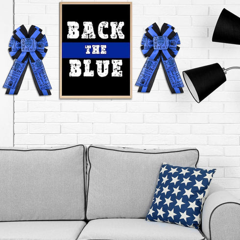2 Rolls 20 Yards Police Support Wired Edge Ribbon, 2.5"Blue Black Stripe Police Badge Burlap Ribbon Memorial Day Patriotic Ribbons for Wreath Bow ...