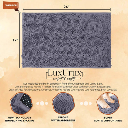 LuxUrux Bath Mat, Extra-Soft Plush Non-Slip Bathroom Rug, Luxury Chenille Microfiber Material, Super Absorbent Shaggy Bath Rug. Machine Wash & Dry...