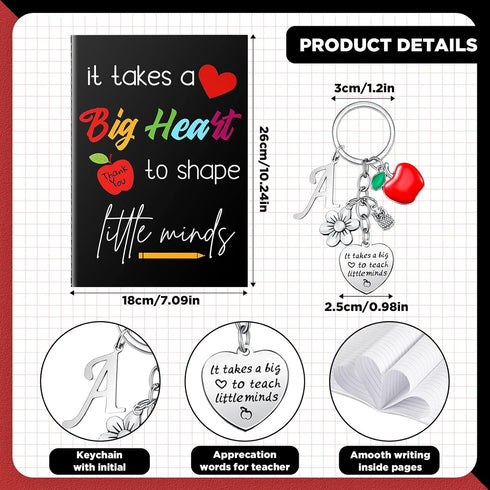 Yinkin Teacher Appreciation Gift Set Teacher Inspirational Notebook and Teacher Keychain with Initial (Initial A Style)...