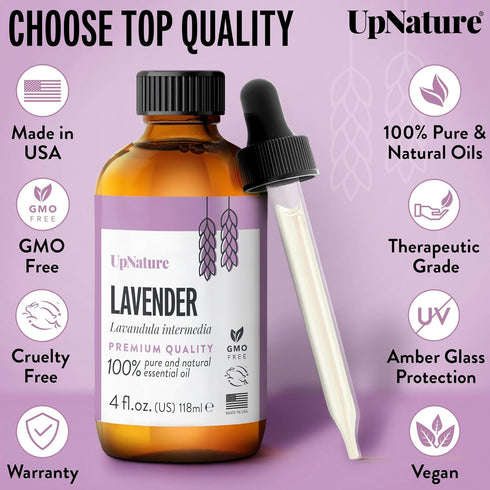 UpNature Lavender Essential Oil Pure - 100% Natural & Pure Lavender Oil - Essential Oils for Diffuser - Aromatherapy Oil - Massage...