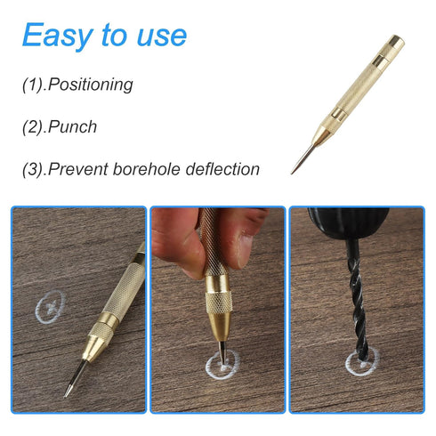 2Pcs Automatic Center Punch, 5'' Premium Spring Loaded Center Punch, Adjustable Spring Loaded Center Hole Punch, Heavy Duty Steel Automatic Center...