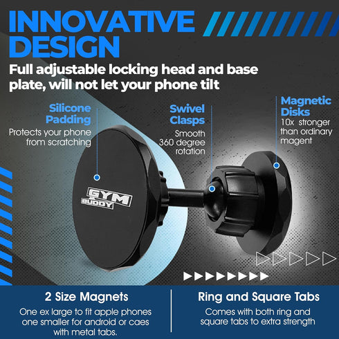 New 2025 Design stronger and more durable Gym Buddy Magnetic Phone Holder. Double sided adjustable and locking phone holder for gym or home use....
