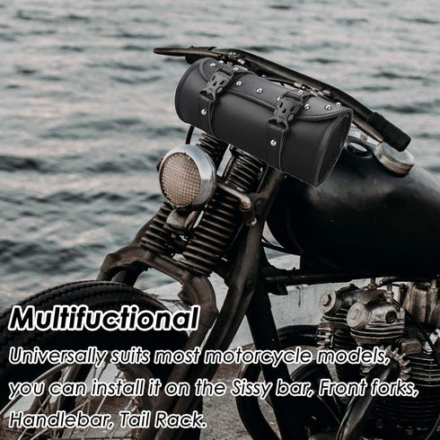 Neween Motorcycle Tool Bag, Motorcycle Fork Bag PU Leather Universal Saddlebag Front Fork Handlebar Sissybar Storage Roll Pouch for Sportster, Sco...