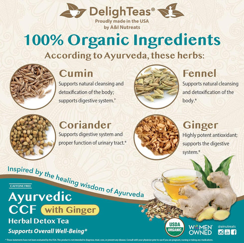 DelighTeas Organic Digest & Detox CCF Tea with Ginger | Ayurvedic Cumin, Coriander, Fennel, Ginger Loose Leaf Tea for Digestion | USDA Organic, No...