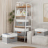 Yawinhe Storage Boxes with Lids, Linen Fabric Bin, Cube Organizer Basket, Washable and Leather Handle, for Home, Closet, White/Grey, 15.0''Lx9.8''...