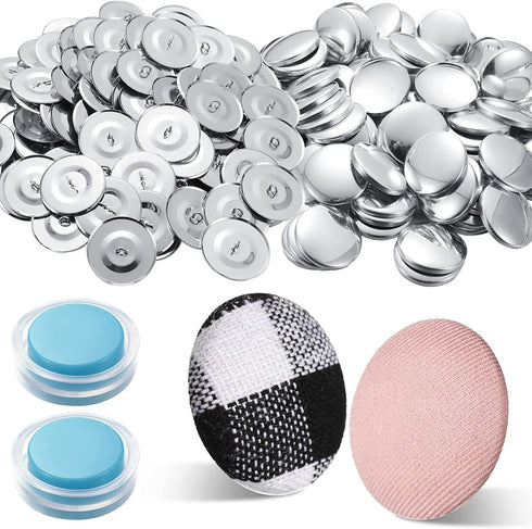 100 Sets Cover Buttons Kit with Tools Size Buttons to Cover Self Cover Buttons with Wire Backs DIY Fabric Cloth Cover Buttons (Size 60/1.5 Inch)...
