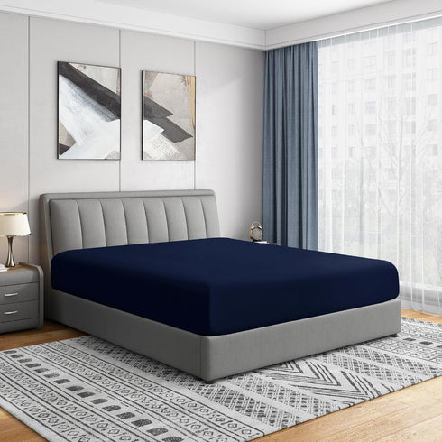 Cathay Home Luxury Wrinkle And Fade Resistant Double Brushed Ultra Soft Microfiber 14-inch Standard Pocket Single Fitted Sheet, Navy Blue, King...