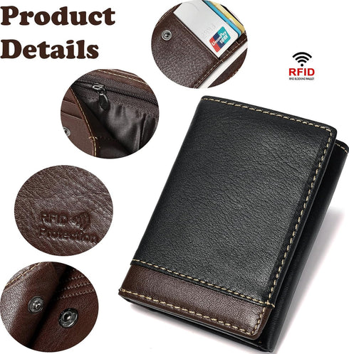 Wallet for Men Leather Wallet Mens RFID Blocking Trifold Wallet Black Men's Front Pocket Wallets Credit Card Holder Thin Compact Travel Wallet Gif...