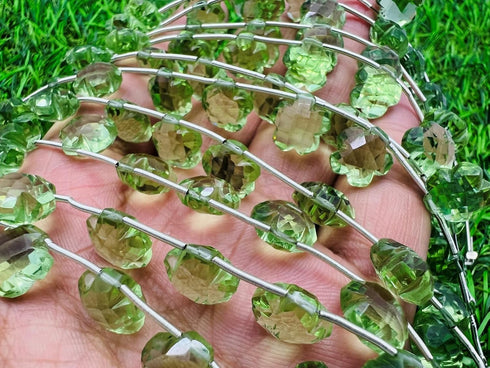 1 Strand Prehnite Quartz 10 Piece Beads Size 10mm Flower Shape Cut Carved Faceted Beads for Jewellery Making, Beading & Craft Supplies Flower_06...