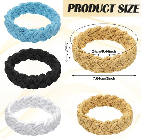 4 Pieces Sailor Knot Bracelet Nautical Rope Cotton Bracelet Large Braided Bracelet White Black Blue Brown Fisherman Bracelet for Men Women Handmad...