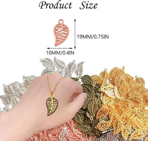 300PCS Leaf Charms Beads For Jewelry Making,Wholesale Bulk Nature Leaf Pendants Craft Supplies For DIY Bracelet Necklace Earring Keychain Headpiec...