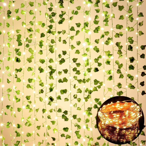 12 Pack Fake Vines for Room Decor with 100 LED String Light Artificial Ivy Garland Hanging Plants Faux Greenery Leaves Bedroom Aesthetic Decor for...