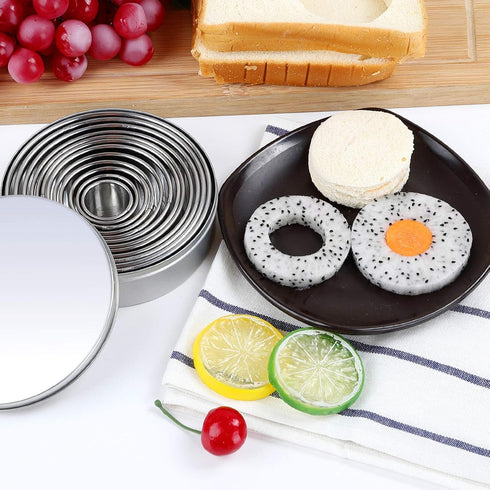 Round Cookie Cutters Set 12 Pieces Bistcuit Cookie Cutters Circle Pastry Cutters Round Donut Ring Molds for Baking for Pastries Doughs Doughnuts...