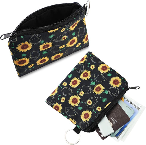 Boao 10 Pieces Small Coin Purse for Women Bulk Boho Change Purse Mini Pouches Wallet Coin Bag with Zipper for Women Girls (Sunflower Print, 4.52 x...