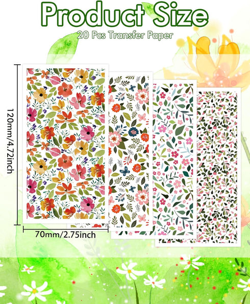 Puocaon Polymer Clay Transfer Paper - 20 Pcs Floral Water Transfer Paper for Polymer Clay, Cosmos Flower Transfer Paper for Polymer Clay Earrings,...