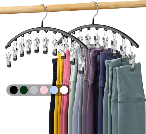 Legging Organizer for Closet, Metal Yoga Pants Hangers 2 Pack w/10 Clips Holds 20 Leggings, Space Saving Hanging Closet Organizer w/Rubber Coated ...