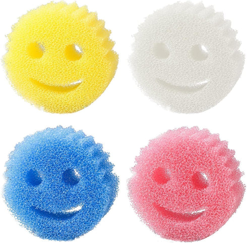 Funny Scratch Dish Smiley Sponge ? Remove Stain & Odor Honeycomb Sponge?Durable Household Kitchen Cleaning Cotton?Plastic Sponges (4PCS)...