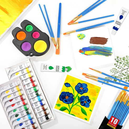 2 Pack Acrylic Paint Set 12 Colors,20 Paint Brushes,24 Paints for Adults,Kids,Beginner,Professional Artists,Non-Toxic Craft Paint kit for Paper,Ca...