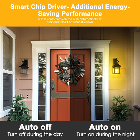 EvaStary Dusk to Dawn Yellow Bug Light Bulbs Outdoor, A19 LED Yellow Bulb for Porch Lights Outside, Auto On/Off 6W(40W Equivalent) 2000K Yellow Am...