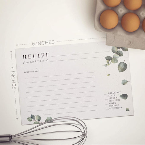 Eucalyptus Recipe Cards from Dashleigh, 48 Cards, 4x6 inches, Vintage Sage Green and Grey, Water-Resistant and Double-Sided...