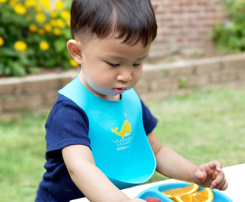 2-Pack Waterproof Silicone Baby Bib Lightweight Comfortable Easy-Wipe Clean (Green/Blue, Large)...