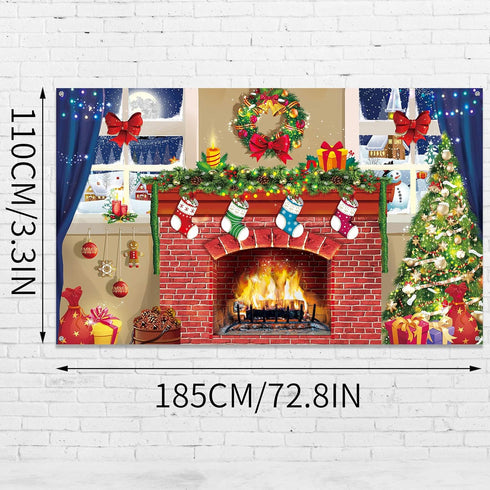 6x4 feet Christmas Fireplace Theme Backdrop Christmas Brick Wall Theme Decoration Extra Large Fabric Red Brick Wall Backdrop for Photo Baby Shower...