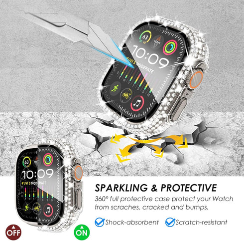 KADES 2 in 1 Bling Waterproof Case for Apple Watch Ultra2 49mm, 360 Protective PC Cover Front & Back Case with Tempered Glass Screen Protector, [F...