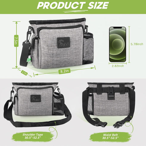 Large Dog Treat Pouch for Training with Magnetic Closure, Portable Dog Walking Fanny Pack Built-in Poop Bag Dispenser and Multiple Pockets, Includ...