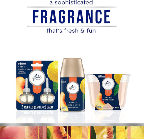 Glade PlugIns Refills Air Freshener, Scented and Essential Oils for Home and Bathroom, Yuzu & White Peach, Fresh Collection 1.34 Fl Oz, 2 Count...