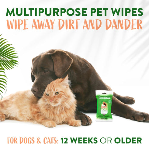 TropiClean Papaya & Coconut Dog Wipes for Paws and Butt | Deep Cleaning Dog Grooming Wipes | Safe for The Face | Cat Friendly | 20 Count...
