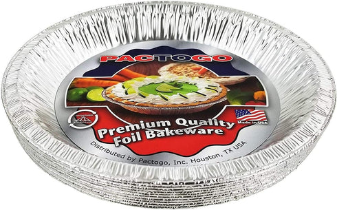 PACTOGO Aluminum Foil Pie Pan (Actual Top-Out 9-5/8 Inches - Top-In 8-3/4 Inches - Vertical Depth 1-3/16 Inches) - Disposable Baking Tin Plates (P...