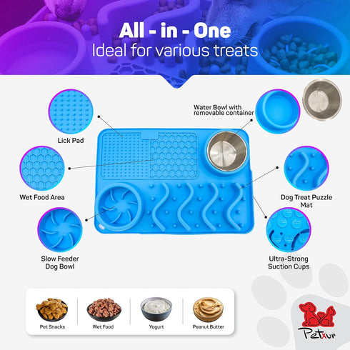 Small Size Dog Slow Feeder Mat, Lick Mat - All in One Slow Feeding Food Bowl, Anxiety Relief, Spillproof, Wet Food, Puzzle mat, Non Toxic Silicone...