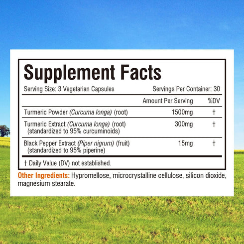 Innate Vitality Turmeric Curcumin Supplement, 1800mg per Serving, with Black Pepper, 95% Curcuminoids, Joint Support, High Absorption, Non-GMO, 90...
