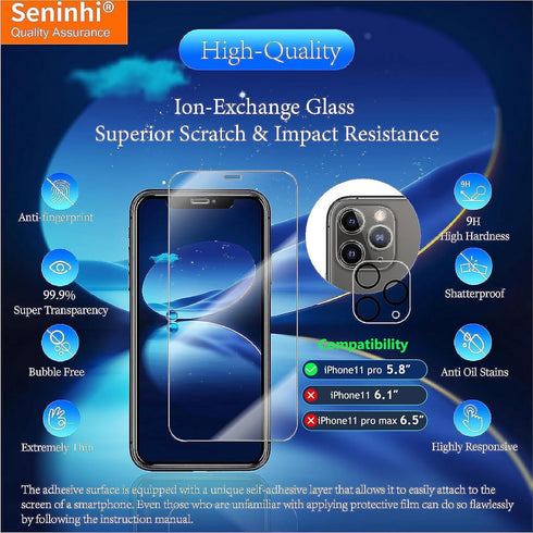 [1+1+2Pack for iPhone 11 Pro 5.8inch Transparent Screen Protector 1Pack + Privacy Screen Protector 1Pack + Camera Lens Protector 2Pack, Tempered G...