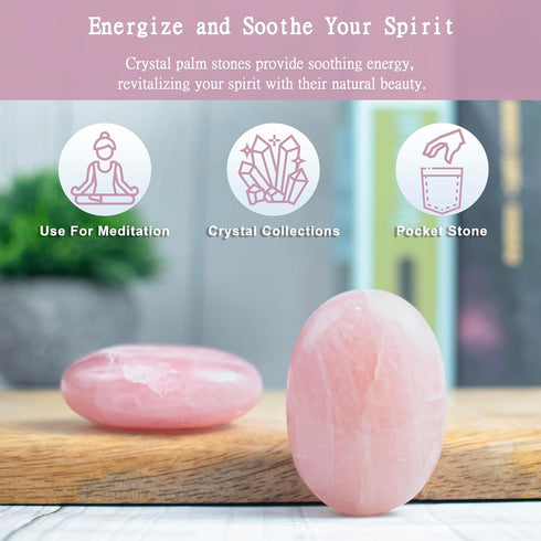 55-60mm Pink Agate Palm Stone - Worry Stone Natural Chakra Healing Reiki Polished Stone Pocket Hand Carved Crystal and Healing Stone Crystal Grid ...