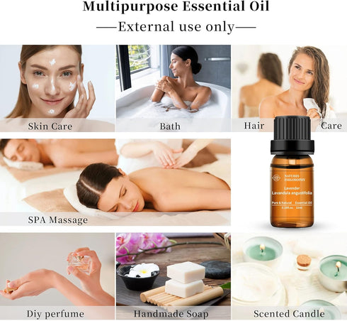 Lavender Essential Oil Single 100% Pure Natural Lavender Oil for Diffuser, Massage, Soap Making 10ML...