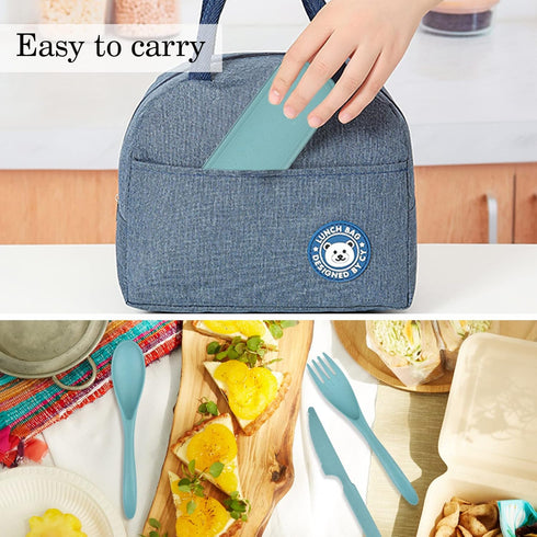 Travel Utensils with Case, 2 Sets Wheat Straw Cutlery Set, Camping Utensils for Lunch Box, Reusable Plastic Utensil Set Knife Spoon Fork Chopstick...