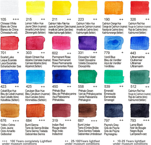 AUREUO Artist Grade Watercolor Paint Set 24 Colors x 0.27 fl oz / 8ml - Non-Toxic Watercolor Tubes for Professional Artists...