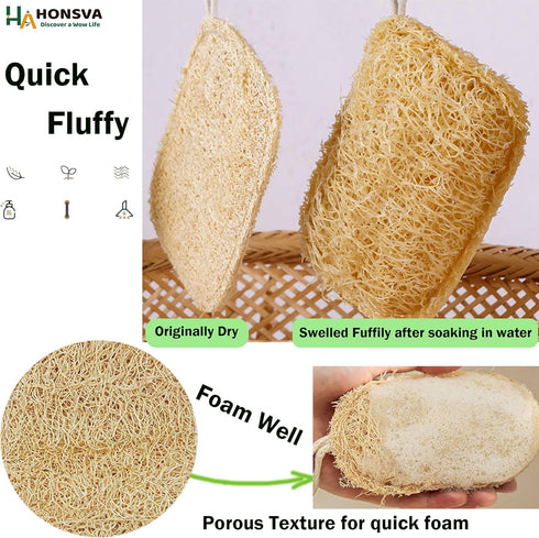 Natural Loofah Kitchen Sponge (6 Pcs) No Scratch Brush for Dishwashing, 100% Plant Fibers Vegetable Scrubber, Zero Waste and Eco Friendly Loofa, R...