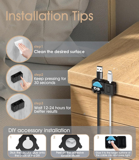 Nearockle 6 Pack Magnetic Cable Clips with Double-Hole, 6-7.5MM Adhesive Cord Organizer Cable Management USB Charger Holder for Home Office Deskto...