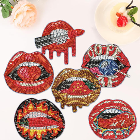 LazyFold Diamond Painting Coasters,Red Lips Diamond Art Coasters with Holder Art Craft Supplies Gift for Beginners?8 Pcs?...